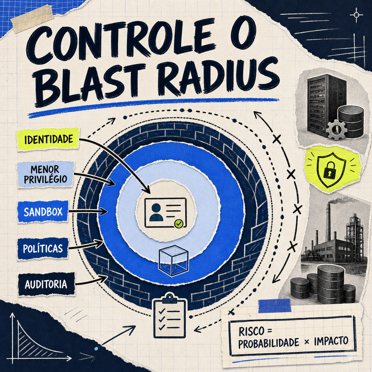 Camadas de contenção de risco: identidade, menor privilégio, sandbox, políticas e auditoria
