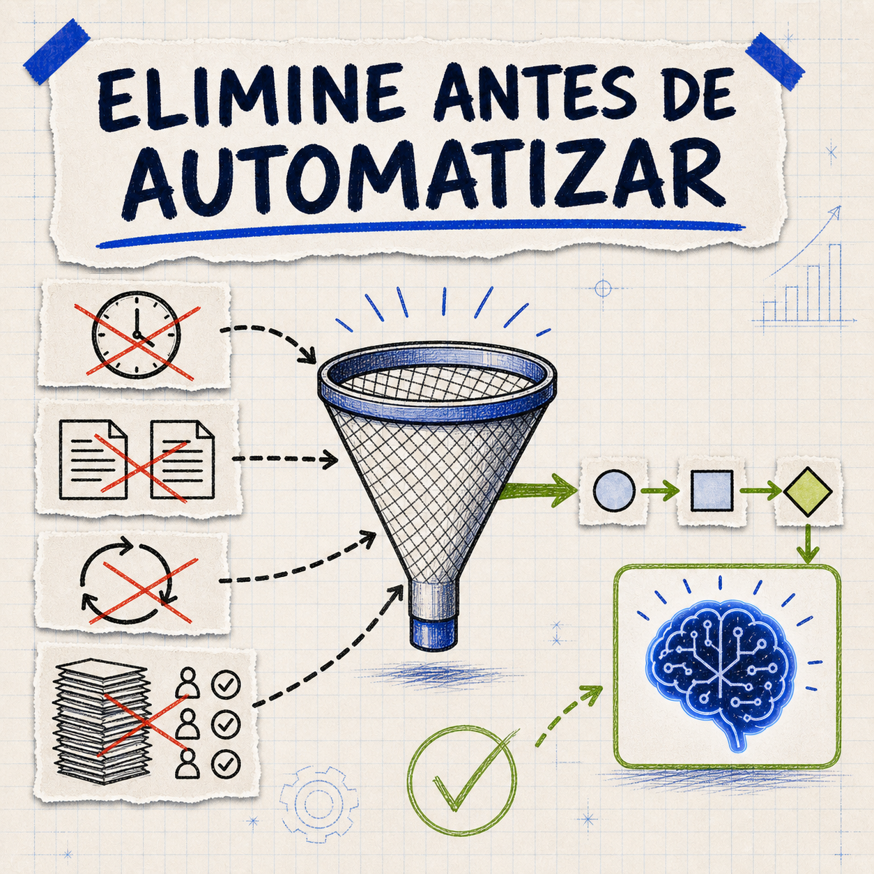 Quatro fontes de desperdício sendo removidas do fluxo: espera, retrabalho, duplicação e processamento sem valor